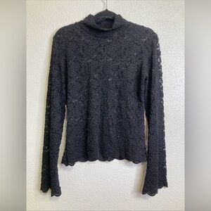 Y2K Black Lace Sheer Mock Neck Blouse Womens M Gothic Romantic Whimsigoth